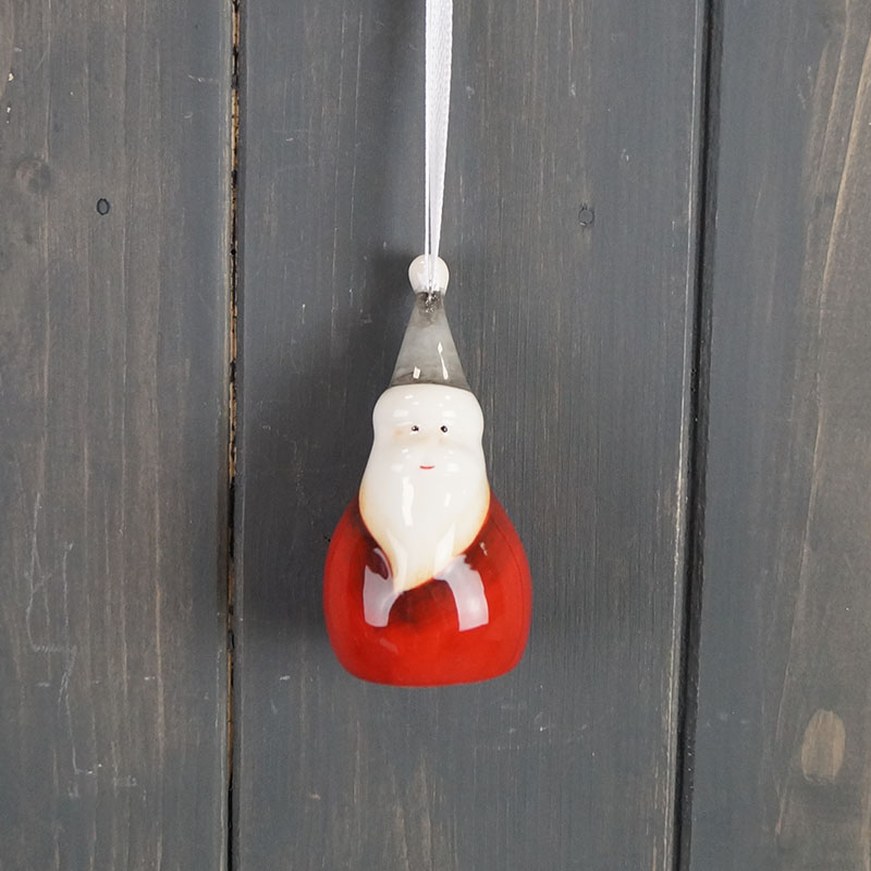 Hanging Ceramic Santa with Red Body Grey Hat (7.8cm) detail page